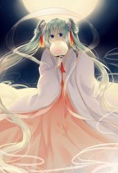 Rule 34 | 1girl, absurdly long hair, alternate costume, aqua hair, blue eyes, chuushuu meigetsu miku, content rating, covered mouth, fan over face, flower, full moon, hair flower, hair ornament, hand fan, hatsune miku, highres, istriri, japanese clothes, kimono, long hair, mid-autumn festival, moon, paper fan, see-through, solo, standing, twintails, very long hair, vocaloid, wide sleeves