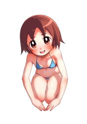 Rule 34 | 1girl, bare arms, bare shoulders, blush, breasts, brown eyes, brown hair, collarbone, female focus, hayashi keita, highres, looking at viewer, open mouth, seki oriko, simple background, small breasts, solo, sweat, wakaokami wa shougakusei, white background