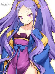 Rule 34 | 1girl, blush, chinese clothes, fate/grand order, fate (series), hanfu, highres, kasaran (e kisama), long hair, long sleeves, looking at viewer, purple eyes, purple hair, sash, shawl, smile, solo, twintails, very long hair, wide sleeves, wu zetian (fate), wu zetian (first ascension) (fate)
