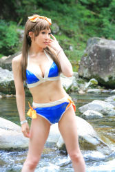 Rule 34 | bikini, close-up, cosplay, cosplay photo, dead or alive, forest, highres, igarashi nao (model), kasumi (doa), kasumi (doa) (cosplay), nature, photo (medium), real life, river, rocks, swimsuit, water