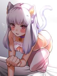 Rule 34 | 1girl, absurdres, animal ears, bell, blush, bra, cat cutout, cat ears, cat lingerie, cat tail, choker, cleavage cutout, clothing cutout, fire emblem, fire emblem: three houses, highres, long hair, lysithea von ordelia, meme attire, neck bell, nintendo, open mouth, oroshipon zu, panties, pink eyes, solo, tail, thighhighs, underwear, white hair, white thighhighs