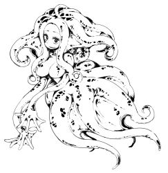 Rule 34 | 1girl, breasts, female focus, frfr, greyscale, highres, monochrome, monster girl, no nipples, original, scylla, simple background, solo, tentacles, webbed hands, white background