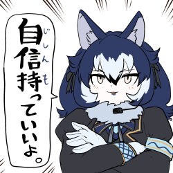 Rule 34 | 1girl, animal ears, blue hair, dire wolf (kemono friends), extra ears, highres, kemono friends, kemono friends v project, long hair, looking at viewer, mcgunngu, simple background, solo, virtual youtuber, wolf ears, wolf girl
