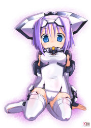 Rule 34 | 1girl, :o, alternate costume, armor, blue eyes, blush, bodysuit, boots, breasts, cameltoe, cosplay, dated, detached sleeves, exelica, exelica (cosplay), full body, headgear, highres, hiiragi tsukasa, kazuboh, looking at viewer, lucky star, one-piece swimsuit, open mouth, outline, panties, pantyshot, pilot suit, purple hair, school swimsuit, short hair, signature, sitting, small breasts, solo, swimsuit, swimsuit costume, thigh boots, thighhighs, trigger heart exelica, underwear, white footwear, white one-piece swimsuit, white school swimsuit, white thighhighs, yokozuwari