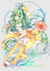 Rule 34 | 1girl, alraune (p&amp;d), bare shoulders, dress, flower, green eyes, green hair, highres, leeannpippisum, long hair, monster girl, open mouth, plant girl, puzzle &amp; dragons, thighhighs