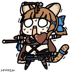 Rule 34 | 1girl, animal ears, animated, animated gif, heartbeat, javelin, lowres, missed shot, navel, nervous, nervous sweating, open mouth, polearm, seseren, spear, sweat, tail, weapon