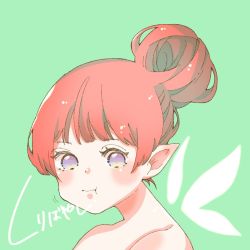 Rule 34 | 1girl, blush, closed mouth, disembodied wing, disney, dot nose, eyebrows, eyebrows hidden by hair, fairy, fairy wings, green background, hair bun, highres, looking at viewer, peter pan, pointy ears, red hair, short hair, single hair bun, solo, tinker bell (disney), upper body, user eyxn2847, wings
