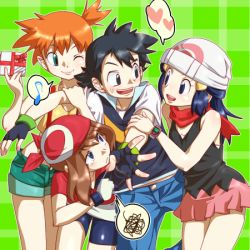 Rule 34 | 00s, 1boy, 3girls, alternate color, alternate costume, angry, armpits, ash ketchum, bandana, bare shoulders, baseball cap, beanie, belt, bike shorts, black eyes, black hair, black legwear, black panties, blue eyes, blue hair, blue sky, blush, boots, breasts, breath, brown eyes, brown hair, child, cleavage, clothes lift, covered navel, creatures (company), crop top, crop top overhang, cropped, curvy, cutoffs, dawn (pokemon), denim, denim shorts, dress, everyone, fang, fingerless gloves, flapper shirt, flat chest, friend zone, from behind, game freak, gift, girl sandwich, gloves, green eyes, groping, gym leader, hair ornament, hairclip, hand on own hip, happy, har, harem, hat, heart, heavy breathing, hip focus, holding, holding gift, hug, jacket, jeans, knees, latex, legs, long hair, looking at viewer, looking down, lowres, may (pokemon), midriff, miniskirt, misty (pokemon), multiple girls, musical note, navel, nintendo, one eye closed, open mouth, orange hair, panties, pants, pimp, pleated skirt, poke ball, pokemon, pokemon (anime), pokemon dppt, poketch, ponytail, purple eyes, quaver, sandwiched, scarf, serious, shiny skin, shirt, shoes, short dress, short hair, short shorts, shorts, side ponytail, skirt, skirt lift, sky, small breasts, smile, socks, speech bubble, spiked hair, spoken heart, spoken musical note, spoken squiggle, squiggle, suspenders, sweat, sweatdrop, teasing, teeth, thighhighs, tight clothes, tongue, twintails, underwear, upskirt, waistcoat, watch, white legwear, wind, wink, wristband, wristwatch, zaitsu