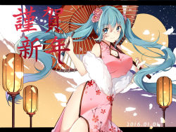 Rule 34 | 10s, 1girl, 2016, aqua hair, blue eyes, breasts, calligraphy brush, china dress, chinese clothes, cleavage, cleavage cutout, clothing cutout, dated, dress, floating hair, floral print, flower, hair flower, hair ornament, hatsune miku, hnanati, holding, holding calligraphy brush, holding paintbrush, long hair, looking at viewer, md5 mismatch, new year, oil-paper umbrella, paintbrush, resolution mismatch, side slit, sleeveless, sleeveless dress, smile, solo, source smaller, twintails, umbrella, very long hair, vocaloid