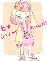 Rule 34 | 1girl, blunt bangs, chain, chain necklace, character name, crown, full body, inkling, jewelry, looking at viewer, mole, mole under mouth, necklace, nintendo, pearl (splatoon), pink hair, ring, shoes, short hair, sneakers, splatoon (series), splatoon 2, splatoon 2: octo expansion, sweater, tentacle hair, yellow eyes