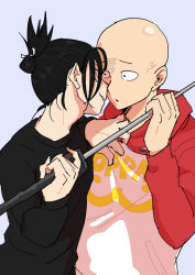 Rule 34 | 2boys, male focus, multiple boys, one-punch man, onsoku no sonic, saitama (one-punch man), smile, sweat, sword, tagme, weapon