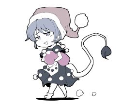 Rule 34 | 1girl, blob, doremy sweet, dream soul, dress, hat, multicolored clothes, multicolored dress, muted color, nightcap, pom pom (clothes), shinapuu, short sleeves, simple background, smug, solo, tail, tapir tail, touhou