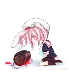 Rule 34 | 10s, 1girl, animal ears, bad id, bad pixiv id, blood, blue hair, rabbit ears, rabbit tail, chibi, crying, crying with eyes open, gradient hair, harusame (kancolle), hat, kantai collection, multicolored hair, pink eyes, pink hair, solo, tail, tears, yonerinoko (banberabu)
