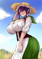 Rule 34 | 1girl, absurdres, breasts, cleavage, hat, highres, large breasts, sgwmanga, straw hat