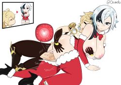 Rule 34 | 1boy, 1girl, absurdres, aether (genshin impact), arlecchino (genshin impact), ass, bad source, breasts, clothed sex, genshin impact, hetero, highres, huge ass, impregnation, large breasts, large penis, oriimello, penis, santa costume, sex, thighs, vaginal, wings