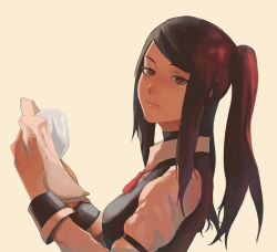 Rule 34 | 1girl, bartender, black hair, cup, drinking glass, expressionless, jill stingray, long hair, necktie, quentin lecuiller, red eyes, sidelocks, simple background, sketch, solo, twintails, va-11 hall-a, wine glass, wiping