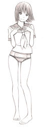 Rule 34 | 1girl, barefoot, feet, monochrome, original, school swimsuit, short hair, sketch, solo, swimsuit, traditional media, yoshitomi akihito