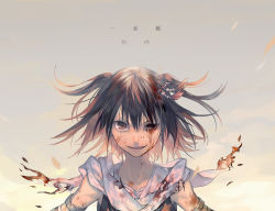 Rule 34 | 10s, 1girl, blood, blood on clothes, blood on face, brown eyes, brown hair, injury, kantai collection, long hair, looking at viewer, lor968, portrait, profile, sendai (kancolle), smile, solo, torn clothes, twintails, two side up