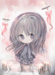 Rule 34 | 1girl, :o, bad id, bad pixiv id, barefoot, black dress, blue ribbon, burning, candle, chibi, collared dress, commentary request, cottontailtokki, dress, fire, full body, grey hair, hair between eyes, highres, long hair, long sleeves, looking at viewer, neck ribbon, original, parted lips, puffy long sleeves, puffy sleeves, purple eyes, ribbon, sketch, sleeves past fingers, sleeves past wrists, smoke, solo, standing, very long hair