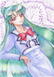 Rule 34 | bishoujo senshi sailor moon, green hair, meiou setsuna, red eyes