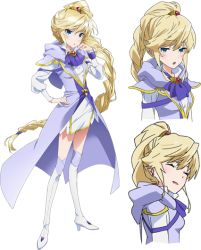 Rule 34 | 10s, 1girl, blonde hair, blue eyes, boots, braid, braiding hair, character sheet, claris tonitolus, clarus tonitrus, closed eyes, expressions, hair ornament, hairdressing, long hair, multiple views, official art, ponytail, simple background, single braid, smile, soushin shoujo matoi, thigh boots, thighhighs, transparent background, very long hair, white background