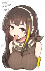 Rule 34 | 1girl, bad link, breasts, dcinside, girls&#039; frontline, korean text, large breasts, long tongue, m4a1 (girls&#039; frontline), nago purin, solo, tongue, tongue out, white background