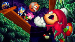 Rule 34 | 1girl, 3boys, amy rose, animal ears, cave, cave interior, fox ears, from below, furry, furry female, furry male, gloves, highres, knuckles the echidna, looking at another, multiple boys, open mouth, robot, sonic (series), sonic the hedgehog, sonic the hedgehog (classic), tail, tails (sonic), tyler mcgrath, white gloves