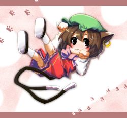 Rule 34 | 1girl, :3, chen, chibi, female focus, full body, hat, luft, paw pose, skirt, solo, touhou