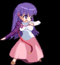 Rule 34 | 00s, 1girl, animated, animated gif, battle moon wars, bouncing breasts, breasts, fate/stay night, fate (series), fighting stance, full body, long hair, lowres, matou sakura, medium breasts, official alternate costume, pixel art, purple eyes, purple hair, solo, standing, transparent background, wind
