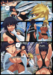 Rule 34 | !, !!, 2girls, ?, anal, black hair, bleach, blonde hair, blush, breast tattoo, breasts, censored, dark-skinned female, dark skin, english text, erection, full nelson, futa with female, futanari, grabbing, grabbing from behind, highres, huge breasts, huge penis, leg grab, long hair, mask, mosaic censoring, multiple girls, no testicles, number tattoo, open mouth, orphen (pink seito), penis, ponytail, sex, sex from behind, smile, speech bubble, standing, standing sex, sui-feng, surprised, tattoo, tier harribel