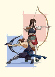 Rule 34 | 10s, 1boy, 1girl, absurdres, akagi (kancolle), andycscsmaple, archery, arm tattoo, armor, armored boots, arrow (projectile), asymmetrical clothes, bare shoulders, beard, blue ribbon, boots, bow (weapon), breastplate, brown eyes, brown gloves, brown hair, clog sandals, closed mouth, crossover, dragon tattoo, facial hair, gloves, greaves, grey footwear, hair ornament, hair tie, hakama, hakama short skirt, hakama skirt, hanzo (overwatch), high ponytail, highres, holding, holding weapon, japanese clothes, kantai collection, knee boots, kneeling, kyuudou, long hair, muneate, nontraditional miko, okobo, overwatch, overwatch 1, partially fingerless gloves, partly fingerless gloves, ponytail, quiver, red skirt, ribbon, sandals, scar, scar across eye, scar on face, short ponytail, sidelocks, single glove, skirt, smile, standing, straight hair, tasuki, tattoo, thighhighs, weapon, white thighhighs, yugake