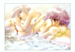 Rule 34 | 2girls, :p, ass, ass grab, bikini, bikini pull, bikini tan, butt crack, clothes pull, face in ass, head on ass, highres, komatsu eiji, looking at viewer, multiple girls, pulling another&#039;s clothes, swimsuit, tan, tanline, tongue, tongue out, undressing, yuri