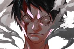 Rule 34 | 1boy, black hair, blood, blood on face, closed mouth, commentary, facial scar, gear second, highres, ibuo (ibukht1015), looking at viewer, male focus, monkey d. luffy, one piece, scar, scar on cheek, scar on face, short hair, solo, v-shaped eyebrows