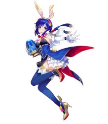 Rule 34 | 1girl, amagai tarou, animal ears, armpits, blue eyes, blue hair, blue thighhighs, breasts, capelet, catria (fire emblem), cleavage, detached sleeves, easter egg, egg, elbow gloves, fake animal ears, female focus, fire emblem, fire emblem: mystery of the emblem, fire emblem heroes, flower, frills, full body, gloves, hair flower, hair ornament, headband, high heels, highres, holding, looking at viewer, matching hair/eyes, medium breasts, nintendo, official alternate costume, official art, pelvic curtain, rabbit ears, rabbit tail, short hair, solo, tail, thighhighs, transparent background, v-shaped eyebrows, white gloves