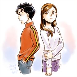 Rule 34 | 10s, 1boy, 1girl, 2014, billy batson, black hair, brother and sister, brown eyes, brown hair, dc comics, denim, family, frown, hand in pocket, hand on own arm, jeans, long sleeves, mary batson, pants, purple pants, sen (pixiv111638), shazam, siblings, twins