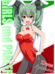 Rule 34 | 10s, 1girl, anchovy (girls und panzer), animal ears, artist request, blush, bow, bowtie, breasts, brown eyes, covered erect nipples, curvy, detached collar, drill hair, fake animal ears, female focus, girls und panzer, green hair, hair ribbon, highres, jiseki, large breasts, leotard, long hair, looking at viewer, pantyhose, playboy bunny, rabbit ears, rabbit tail, ribbon, shiny skin, smile, solo, tail, twin drills, twintails, wrist cuffs