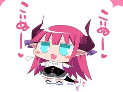 Rule 34 | 1girl, blue eyes, blush stickers, bow, chibi, comic, commentary request, detached sleeves, elizabeth bathory (fate), elizabeth bathory (fate/extra ccc), elizabeth bathory (second ascension) (fate), fang, fate/extra, fate (series), hair between eyes, hair bow, heart, horns, long hair, open mouth, outstretched arms, pink hair, plaid, plaid skirt, sako (bosscoffee), shirt, shoes, skirt, sleeveless, sleeveless shirt, smile, solo, spoken heart, spread arms, standing, tail, tail bow, tail ornament, translation request, white background, white shirt