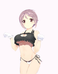 Rule 34 | 1girl, absurdres, bad id, bad pixiv id, black bra, black eyes, blush, bra, breasts, cat cutout, cat lingerie, cleavage cutout, clothing cutout, frilled bra, frills, gloves, highres, lao siji, large breasts, looking at viewer, meme attire, navel, panties, parted lips, paw pose, short hair, side-tie panties, silver hair, solo, underboob, underwear, white gloves