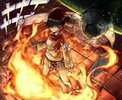 Rule 34 | 10s, 1girl, aircraft, airplane, brown eyes, brown hair, commentary request, embers, fire, floating, floating object, highres, japanese clothes, kantai collection, kariginu, legs apart, magatama, nanao (aoyamahikari), onmyouji, pleated skirt, ryuujou (kancolle), ryuujou kai ni (kancolle), scroll, shadow, shikigami, sketch, skirt, solo, tiles, twintails, visor cap