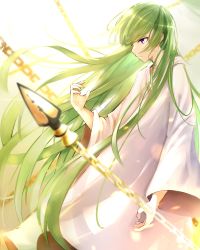 Rule 34 | 1other, absurdres, bad id, bad pixiv id, boa sorte, chain, cloak, collarbone, commentary request, enkidu (fate), fate/grand order, fate (series), from side, green eyes, green hair, highres, kingu (fate), long hair, purple eyes, revision, robe, solo, standing, white cloak, white robe