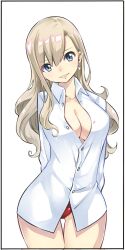 Rule 34 | 1girl, blonde hair, blue eyes, breasts, cleavage, earrings, eden&#039;s zero, highres, jewelry, large breasts, light smile, long hair, looking at viewer, mashima hiro, official art, open clothes, open shirt, rebecca bluegarden, solo