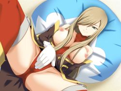 Rule 34 | 00s, 1girl, breasts, female masturbation, gloves, long hair, masturbation, nipples, panties, pillow, smile, solo, tales of (series), tales of the abyss, tear grants, underwear