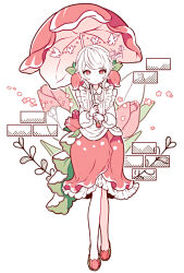 Rule 34 | 1girl, apron, bug, butterfly, butterfly ornament, elina (e2n04n), flower, frilled skirt, frills, insect, looking at viewer, maid apron, original, pink skirt, short hair, skirt, solo, umbrella, white apron, white hair