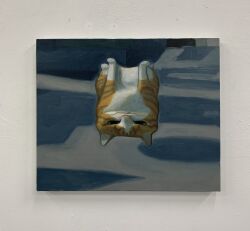 Rule 34 | animal, animal focus, cat, closed mouth, full body, highres, karin hosono, looking at viewer, no humans, original, painting (medium), realistic, sitting, traditional media, upside-down