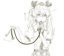 Rule 34 | 1girl, blush, cellphone, himekaidou hatate, kawashina (momen silicon), long hair, monochrome, phone, pointy ears, simple background, solo, touhou, twintails, white background