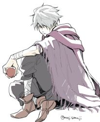 Rule 34 | 1boy, bad id, bad twitter id, bandages, cape, gloves, hair over one eye, looking at viewer, male focus, monji samonji, octopath traveler, octopath traveler i, scarf, short hair, simple background, solo, therion (octopath traveler), white hair