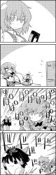 Rule 34 | 2girls, 4koma, :d, animal ears, blank eyes, bow, bowl, braid, cat ears, cat tail, comic, commentary request, couch, empty eyes, food, frying pan, greyscale, hair bow, hair ribbon, hair tubes, hakurei reimu, highres, jitome, kaenbyou rin, kazami yuuka, lying on lap, medicine melancholy, mini person, minigirl, monochrome, multiple girls, multiple tails, open mouth, popcorn, ribbon, running, shaded face, shirt, sitting, sitting on lap, sitting on person, skirt, smile, tail, tani takeshi, touhou, translation request, twin braids, two tails, v arms, videocassette, watching television, yukkuri shiteitte ne, | |