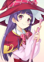 Rule 34 | 1girl, bad id, bad pixiv id, blush, capelet, chm (macharge), hat, izayoi liko, long hair, looking at viewer, mahou girls precure!, pink eyes, precure, purple hair, riko (mahou girls precure!), solo, wand, witch hat