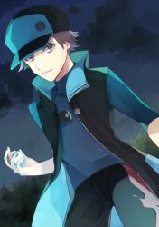 Rule 34 | 1boy, alternate color, baseball cap, black coat, black hat, black pants, brown eyes, brown hair, closed mouth, cloud, coat, commentary request, creatures (company), game freak, hat, highres, holding, holding poke ball, looking at viewer, male focus, night, nintendo, norisukep, outdoors, pants, poke ball, poke ball (basic), pokemon, pokemon masters ex, red (pokemon), red (sygna suit) (pokemon), shirt, sky, sleeveless, sleeveless coat, sleeves past elbows, smile, solo