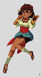 Rule 34 | 1girl, ajna (indivisible), ankle wrap, bracelet, commentary, dark skin, dark-skinned female, furin94, highres, indivisible, jewelry, sandals, solo